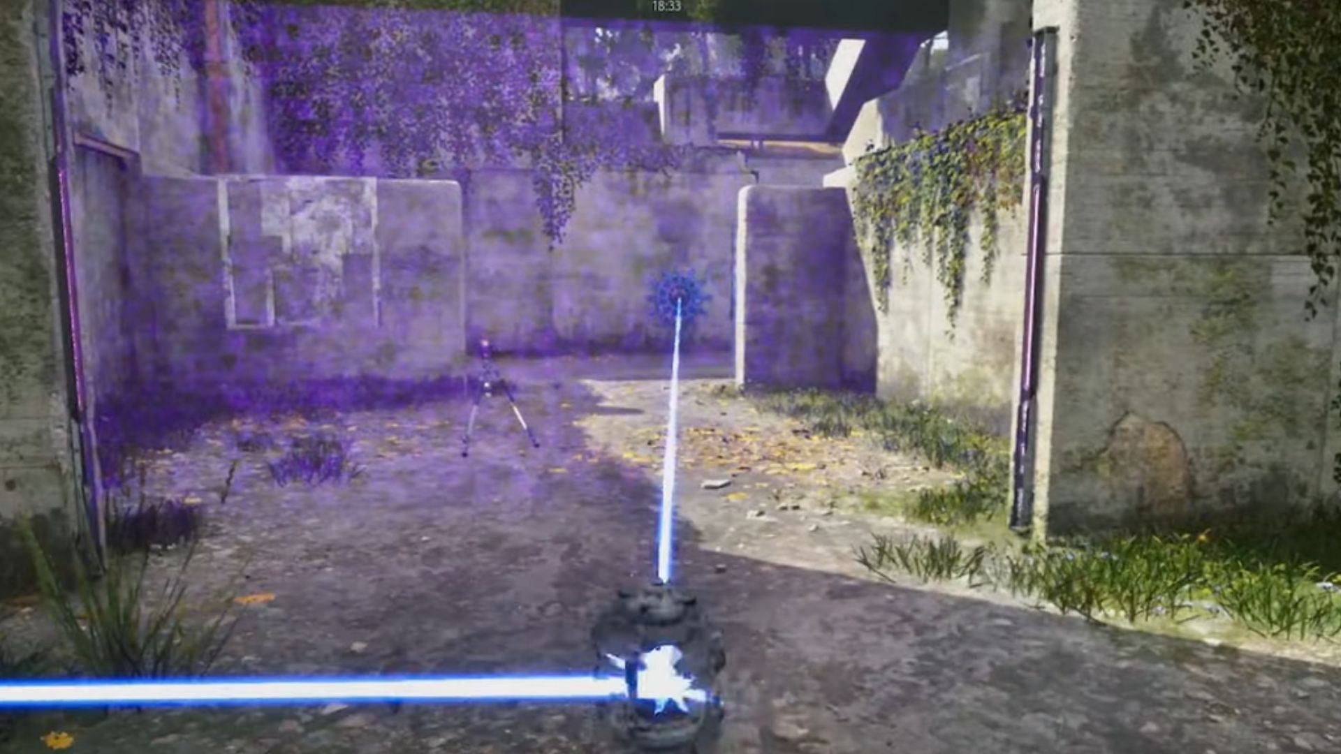You will find a laser barrier and, behind it, the RGB converter and a blue switch (Image via Devolver Digital)